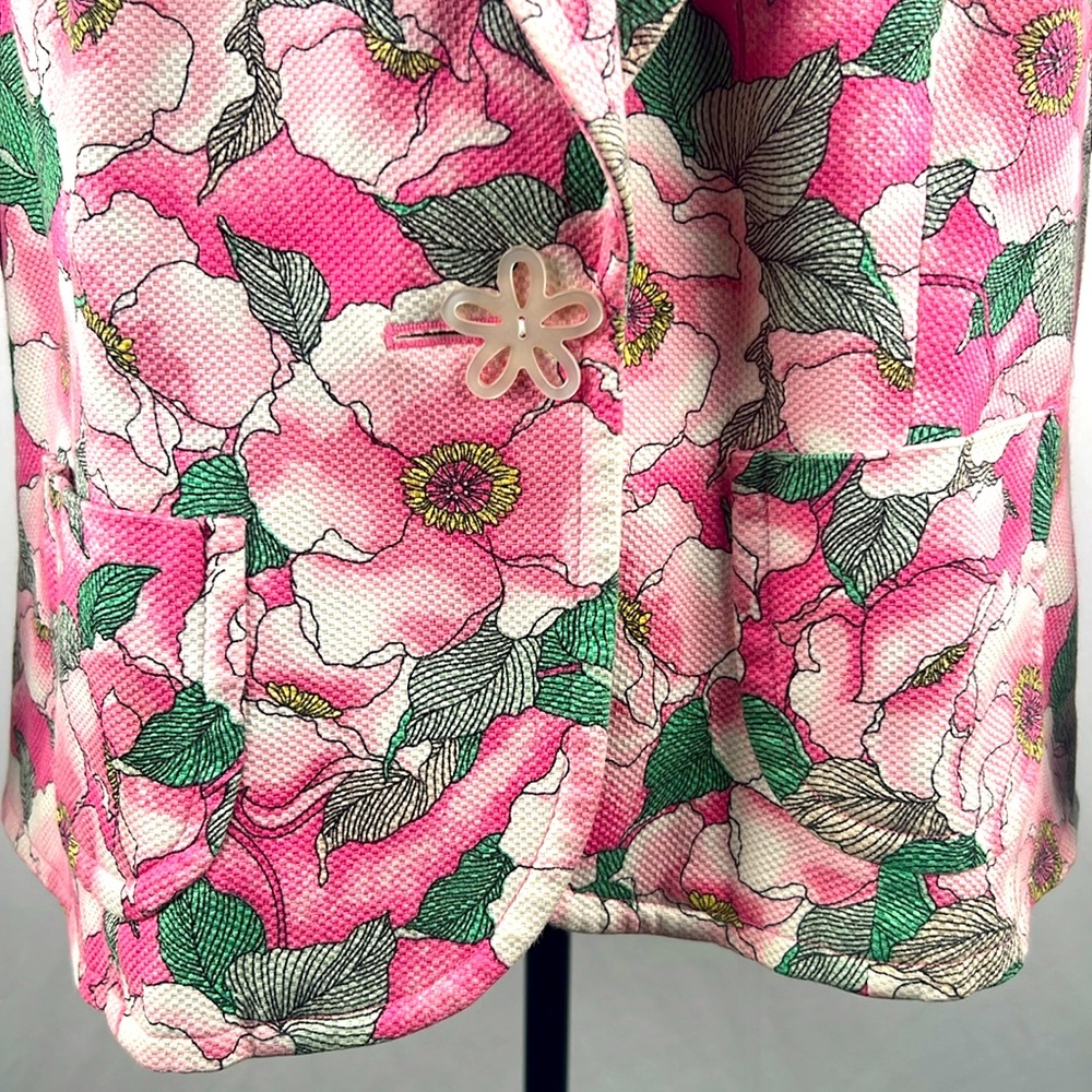 Vintage Josephine Chaus Floral Pink Blazer Woman’s Size 14 Cotton Spandex Blend - Picture 2 of 9